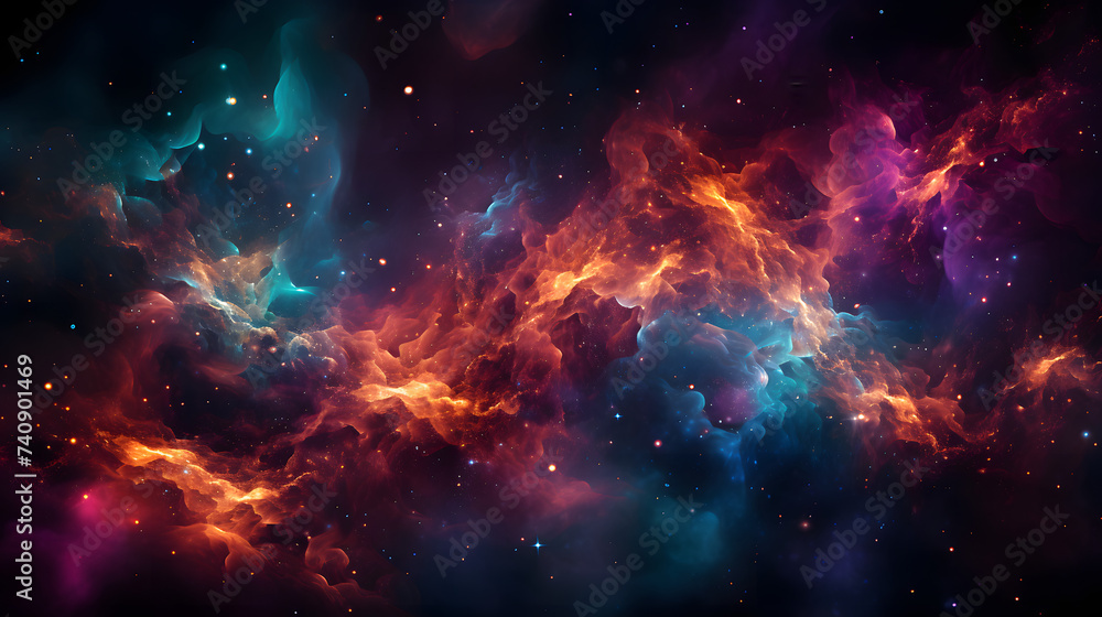Mystical Fire Embers Abstract Dark Background with Colorful Sparkles. - obrazy, fototapety, plakaty 