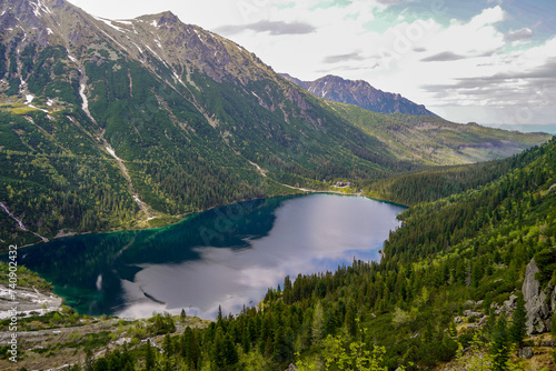 spectacular panorama of Morskie Oko mountain lake and hiking destination 