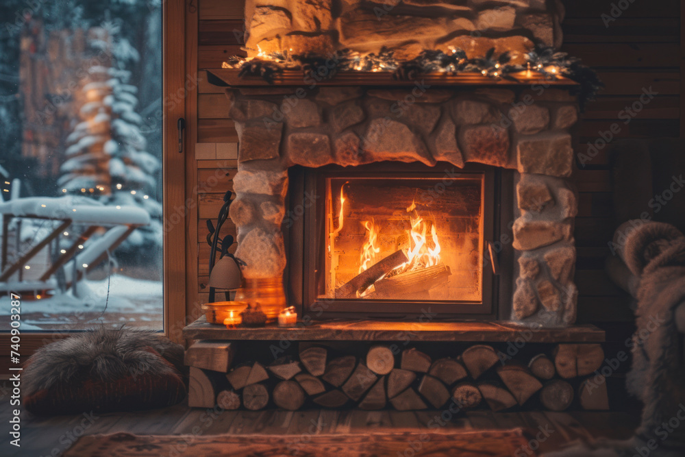 Warm cozy fireplace with real wood burning in it. Cozy winter concept. Warm cozy fireplace with real wood burning in it. Cozy winter concept.