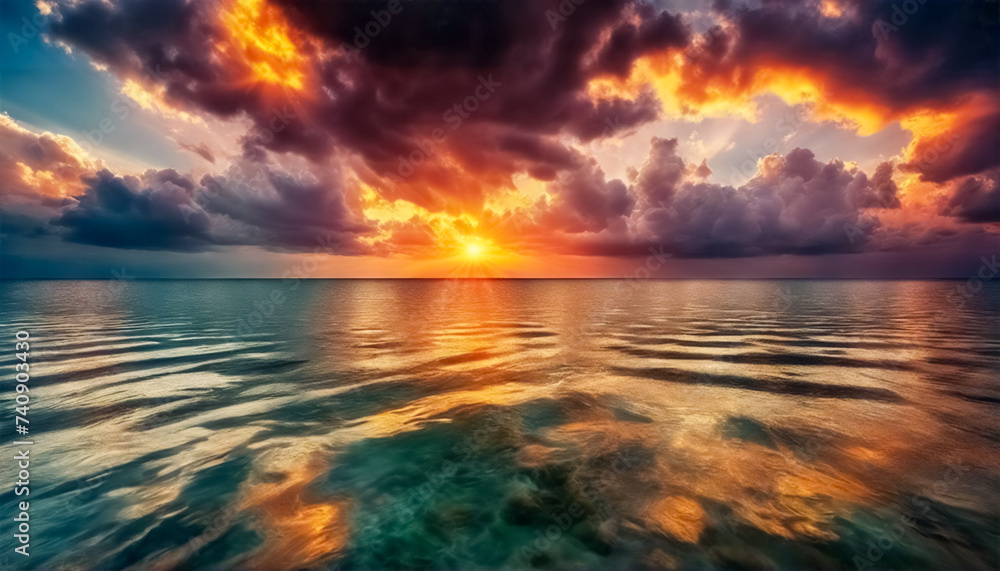 Crepuscolo Incandescente- Il Mare Calmo sotto un Cielo Dipinto di Colori