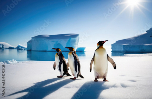 World Penguin Day  a flock of adult penguins on an ice floe  an iceberg in the ocean  the kingdom of ice and snow  the snowy coast  the far north