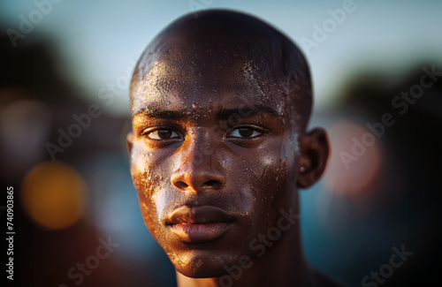 Sweaty young man with intense gaze
