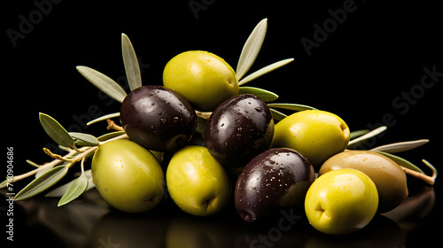 Olives on black background