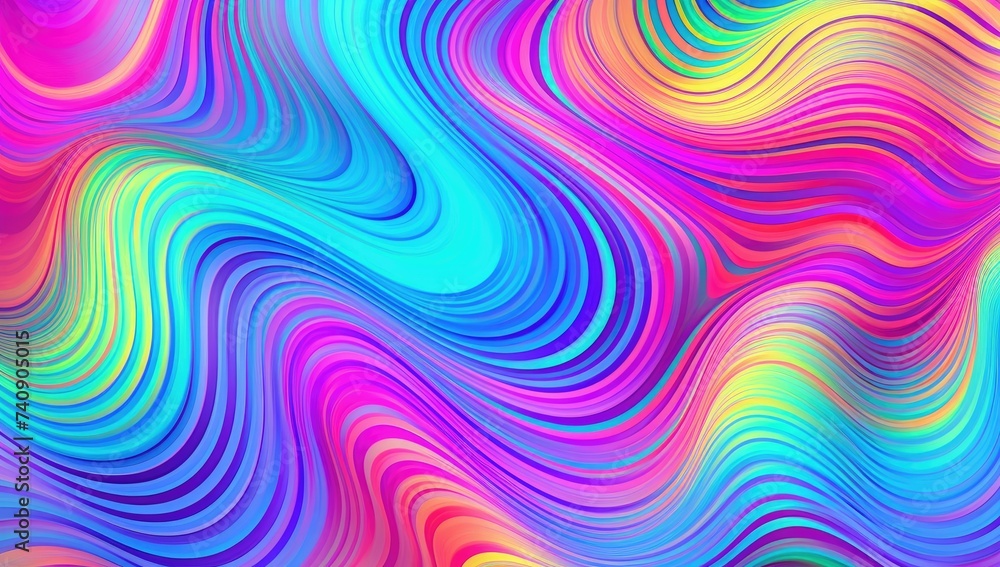 Seamless psychedelic rainbow wavy dopamine map pattern background texture