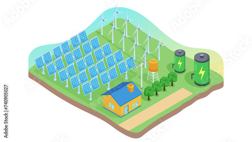 Solar panels and wind turbines installed as renewable station an energy sources for electricity and power supply.Innovation,Green Energy Source. Alternative Renewable Energy. 