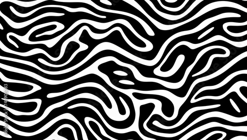 Black and white zebra waves and swirls brush stroke pattern