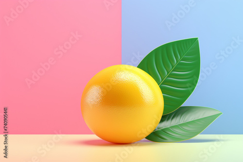 Minimalism and contrast concepts with multicolored lemon on multicolored background3d render photo