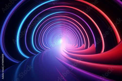 Neon lights in abstract tunnel 3d rendering image