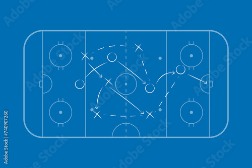 Hockey tactic plan, scheme or strategy. Hockey sport field plan with game strategy. Hockey rink. Ice arena for nhl and winter sport games. Playbook.