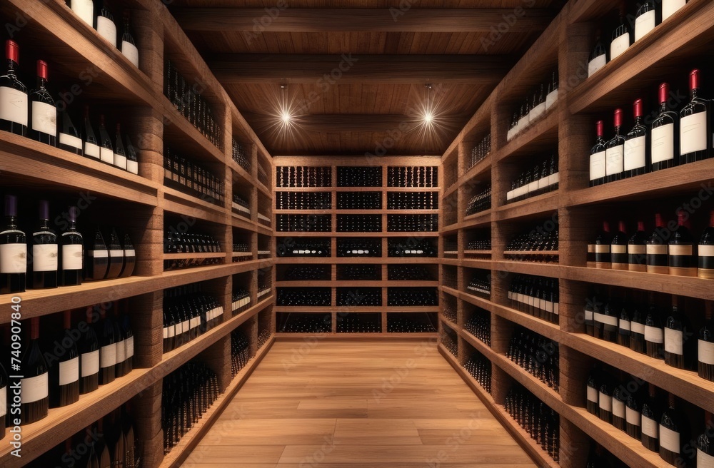 home winery, old cellar with bottles and barrels, wooden wine shelves, wine cellar, aesthetic storage, expensive alcoholic beverages