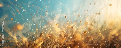 Golden Grass Field with Ethereal Illustrations and Sunrays, Natural Banner Background