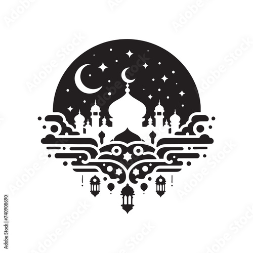 Luminous Reverie: Timeless Ramadan Silhouette Ensemble - Set of Ramadan Silhouette, Ramadan Illustration
