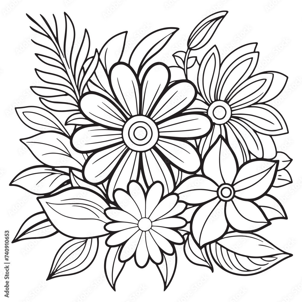 Luxury floral outline drawing coloring book pages line art sketch
