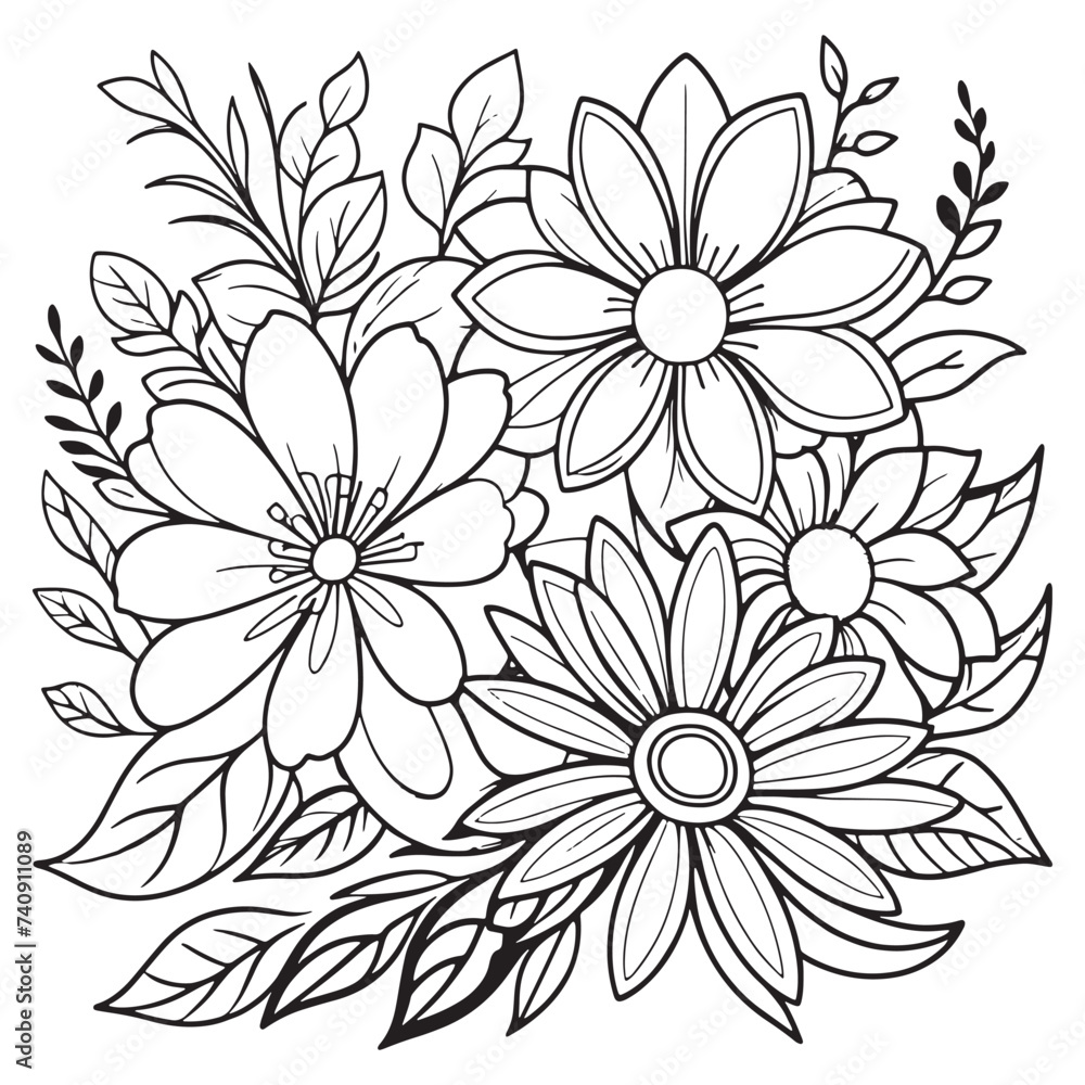 Luxury floral outline drawing coloring book pages line art sketch
