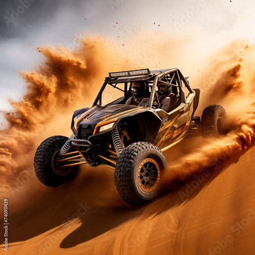 3 d rendering of a flying vehicle in the desert with a beautiful sky