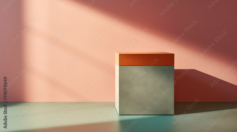 Pedestal in colorful room with shadows on the wall. Rich colored podium scene for product display. Pedestal in colorful room with shadows on the wall. Rich colored podium scene for product display.