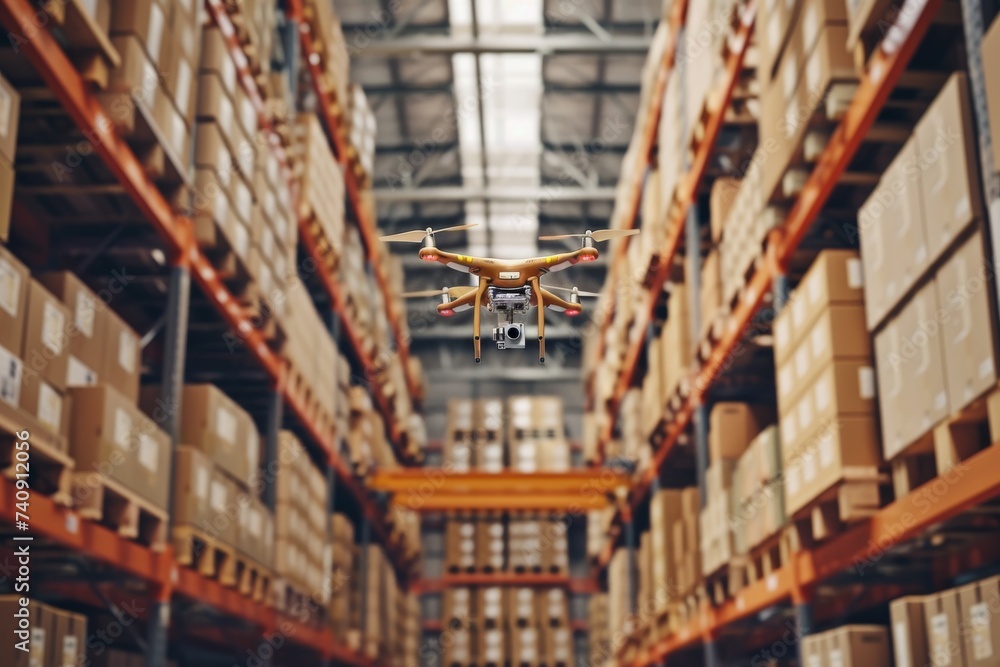 Smart package Drone Delivery machine learning. Box shipping urban planning parcel drone control systems transportation. Logistic tech freight bill mobility carpooling