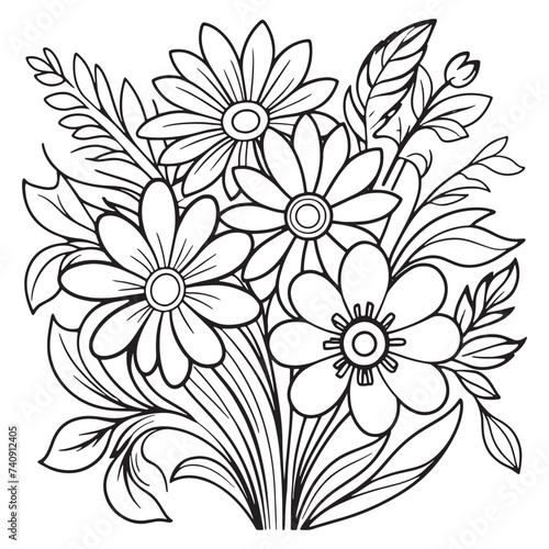 Luxury floral outline drawing coloring book pages line art sketch 