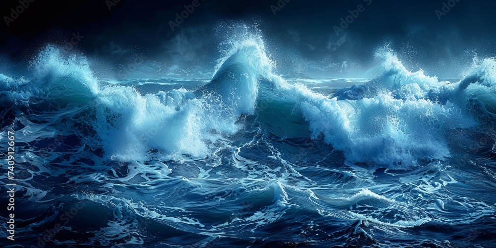 Abstract blue ocean waves - obrazy, fototapety, plakaty 