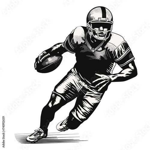 american football player with ball, vector illustration.