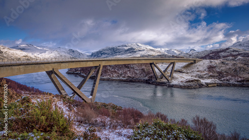 A winter scene at Kylesku Bridge in the north of Scotland photo