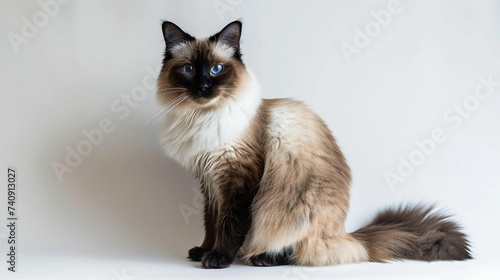 a siamese cat sitting on a white background © Thuan