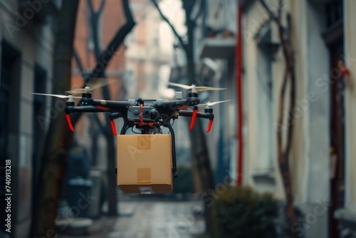 Smart package Drone Delivery cargo drones. Box shipping food box parcel tech gadgets transportation. Logistic tech aeroponic gardening mobility remote drone operations