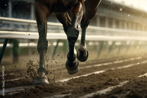 Horse Racing detail hooves on all weather track