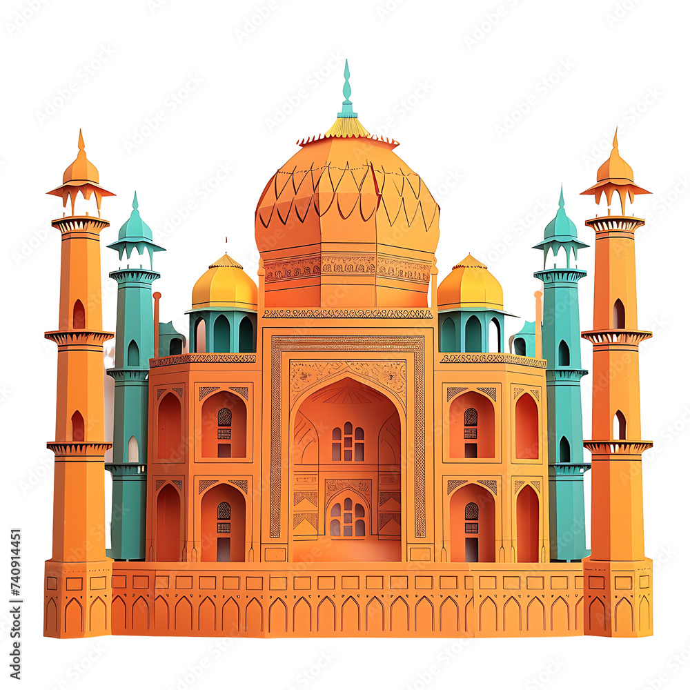 Paper Cut Style of colorful Taj Mahal on transparent background PNG
