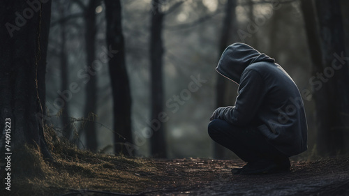 lonely person squatting due depression and sadness