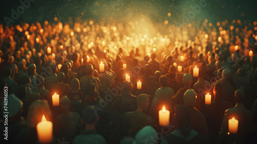 Peaceful Candlelight Gathering at Dusk Hope and Unity
 photo