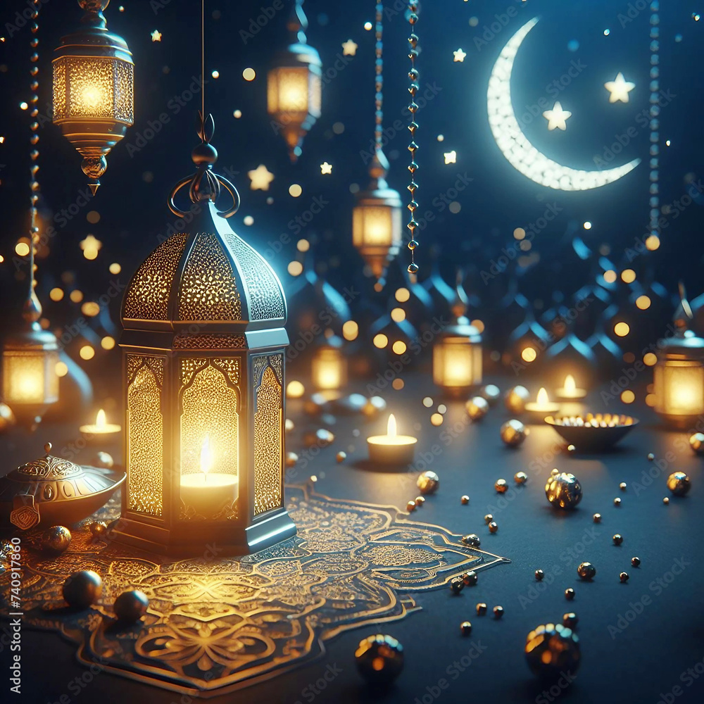 Ramadan kareem decoration with arabic lantern and candle in the night. 4k background Ai generative. Ramadan kareem decoration with arabic lantern and candle in the night. 4k background Ai generative.
