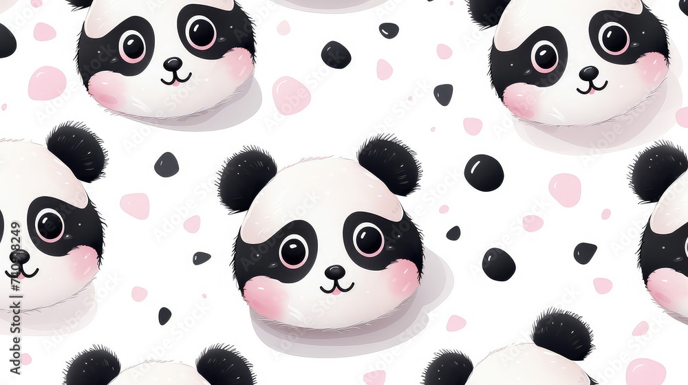 Cute panda pastel pattern, cartoon background Cute panda pastel pattern, cartoon background