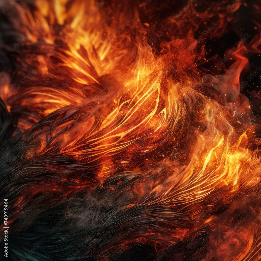Fototapeta premium Close up texture of fire, summer heats. Generative Ai.