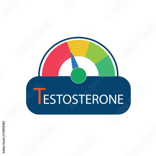 Testosterone Level Meter, measuring scale. Hormone Testosterone speedometer indicator. Vector stock illustration