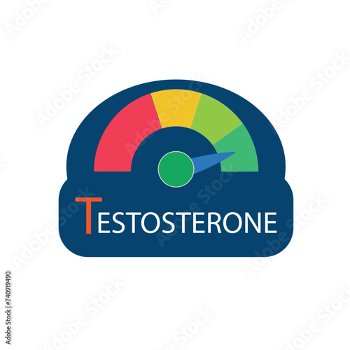 Testosterone Level Meter, measuring scale. Hormone Testosterone speedometer indicator. Vector stock illustration