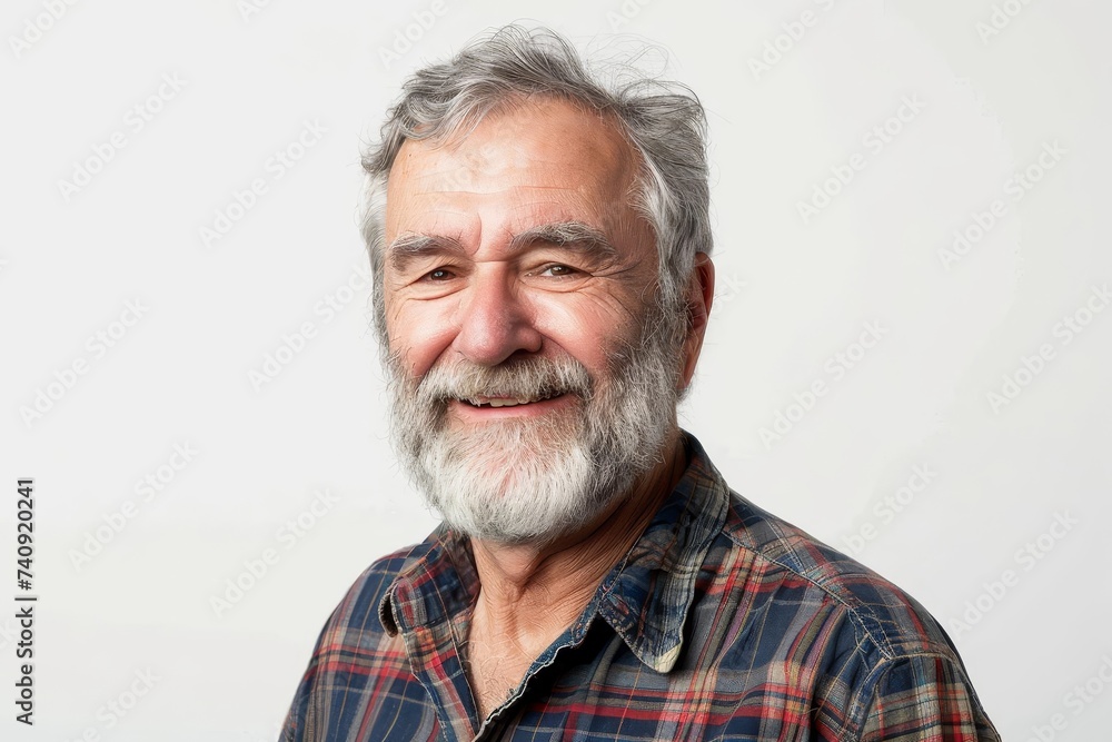 Smiling Senior Man with Beard in Plaid Shirt Smiling Senior Man with Beard in Plaid Shirt