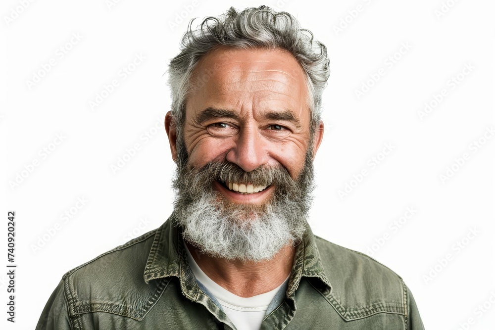 Mature man with a beard Smiling confidently Casual style on a clean white background Representing approachable senior masculinity Mature man with a beard Smiling confidently Casual style on a clean white background Representing approachable senior masculinity