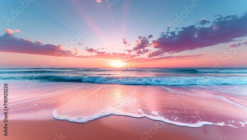 Beautiful sunset over the sea. Colorful sky and waves. © Meow Creations