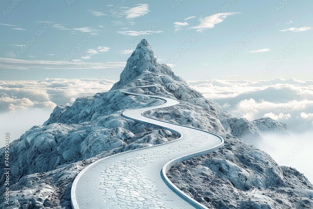 Pathway to success concept with a winding road leading to a mountain ...
