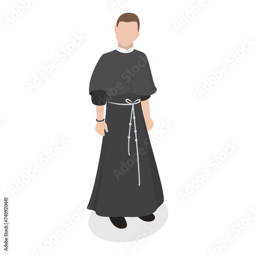 3D Isometric Flat Vector Set of Religious Leaders, Character Dressed in Classical Robes. Item 3