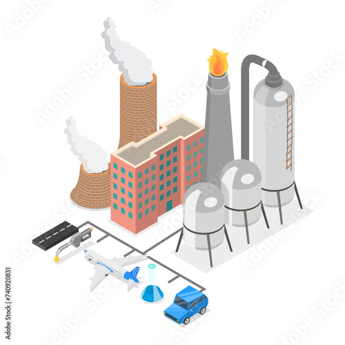 3D Isometric Flat Vector Illustration of Oil Refinery, Petrochemical Plant Infrastructure. Item 2