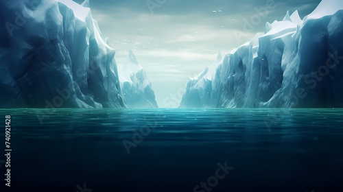 The iceberg is above the water and partially hidden under the water