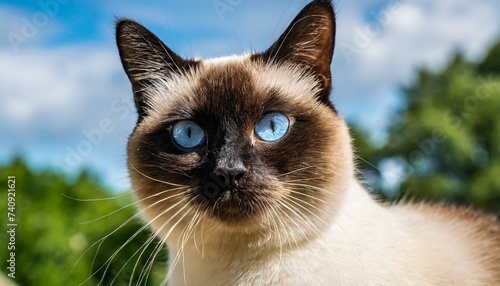 Gato siamés de ojos azules mirando a la camara photo