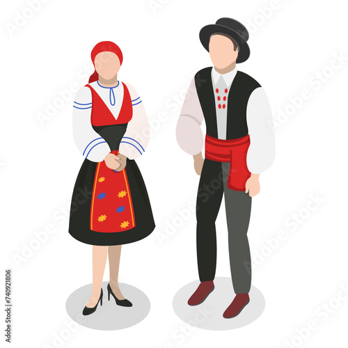 3D Isometric Flat Vector Illustration of Europeans National Clothes, Traditional Costumes. Item 4