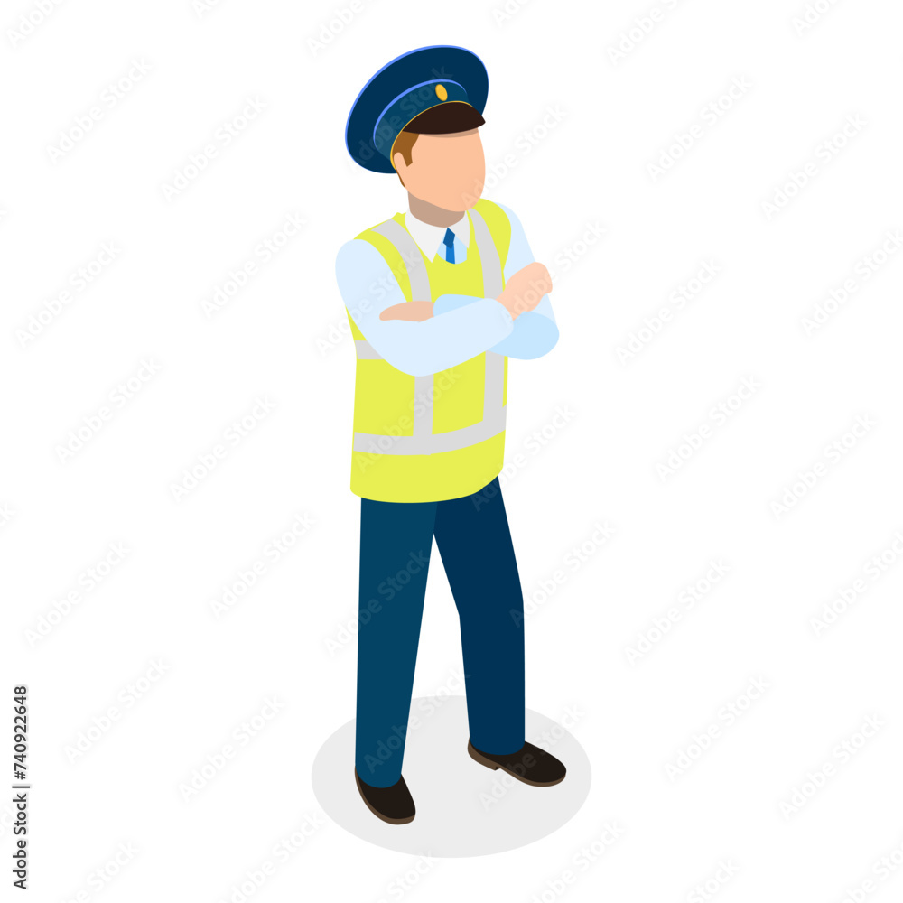 3D Isometric Flat Vector Set of Traffic Policeman Characters, Road Inspector Occupation. Item 2