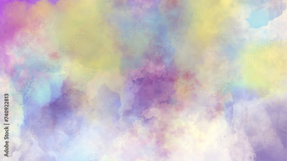 Clouds sky background watercolor colors blur.Sky in watercolor painting soft textured on wet white paper background.	