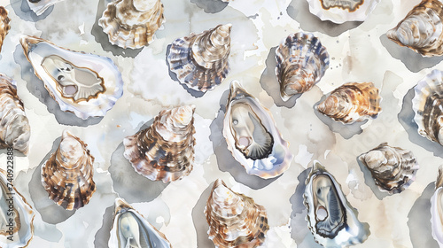 Watercolor illustration of various types of oysters, artistic and educational, highlighting the diversity for Oyster Day enthusiasts