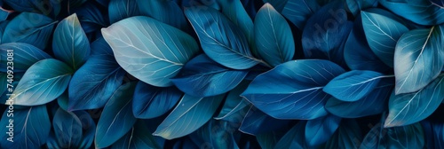 Blue Leaves Pattern, Elegant Natural Foliage Background with Artistic Texture