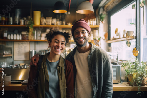 Man and Woman Standing in Front of Counter